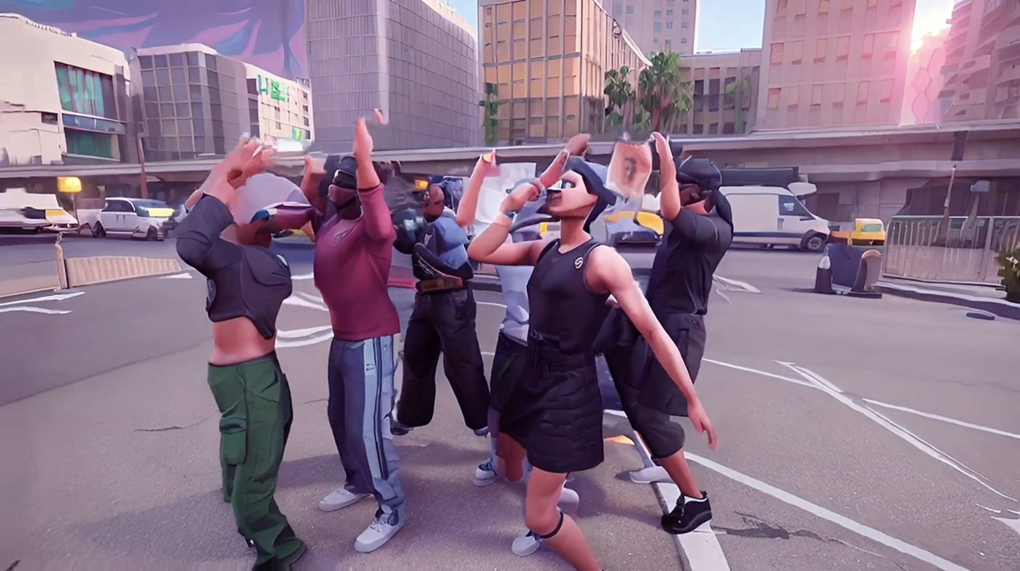 Digital environment, people in a city.