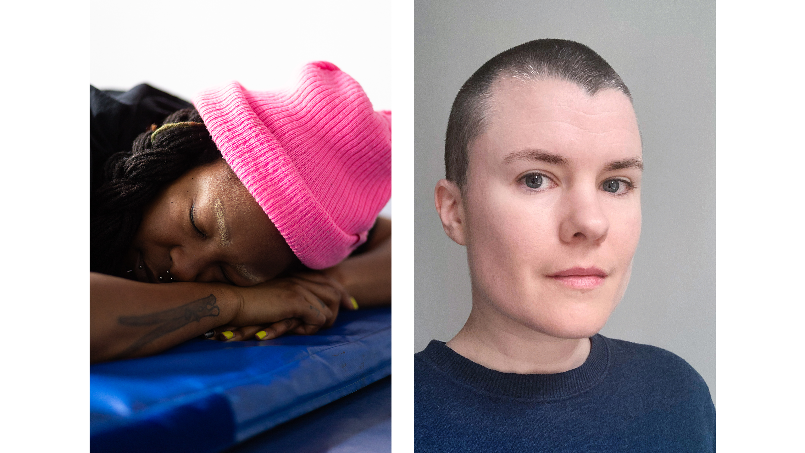 Left: Person resting with closed eyes. Right: Person facing the camera.