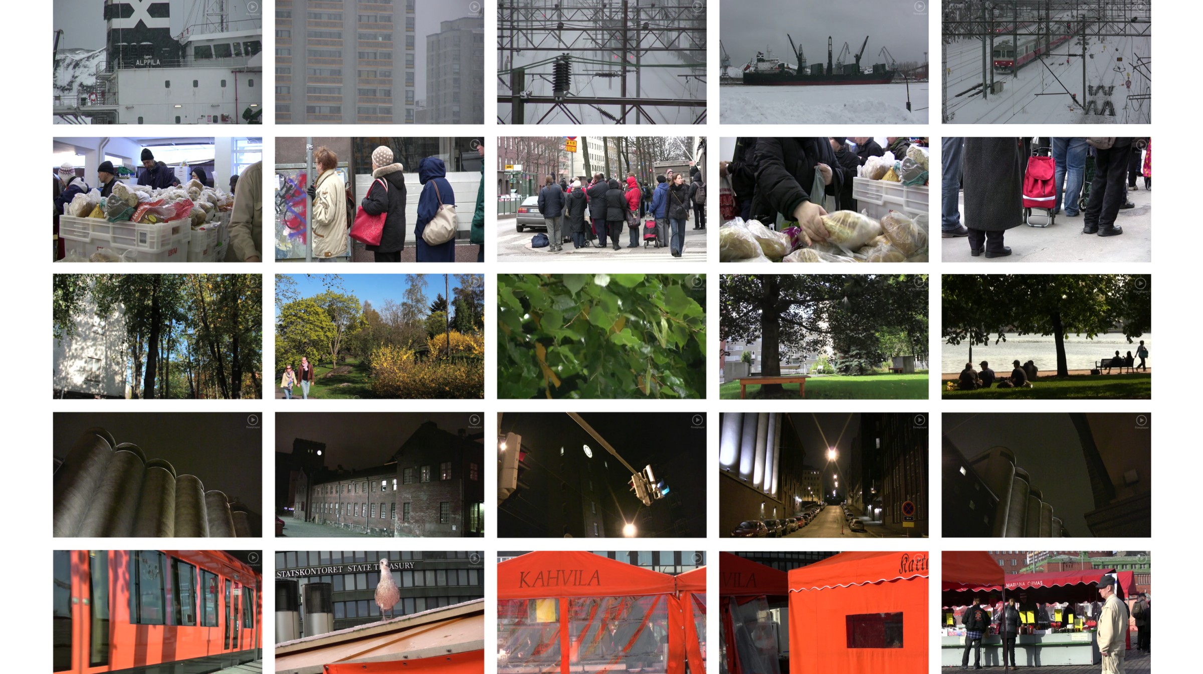 Kallio Archive grid of video thumbnails