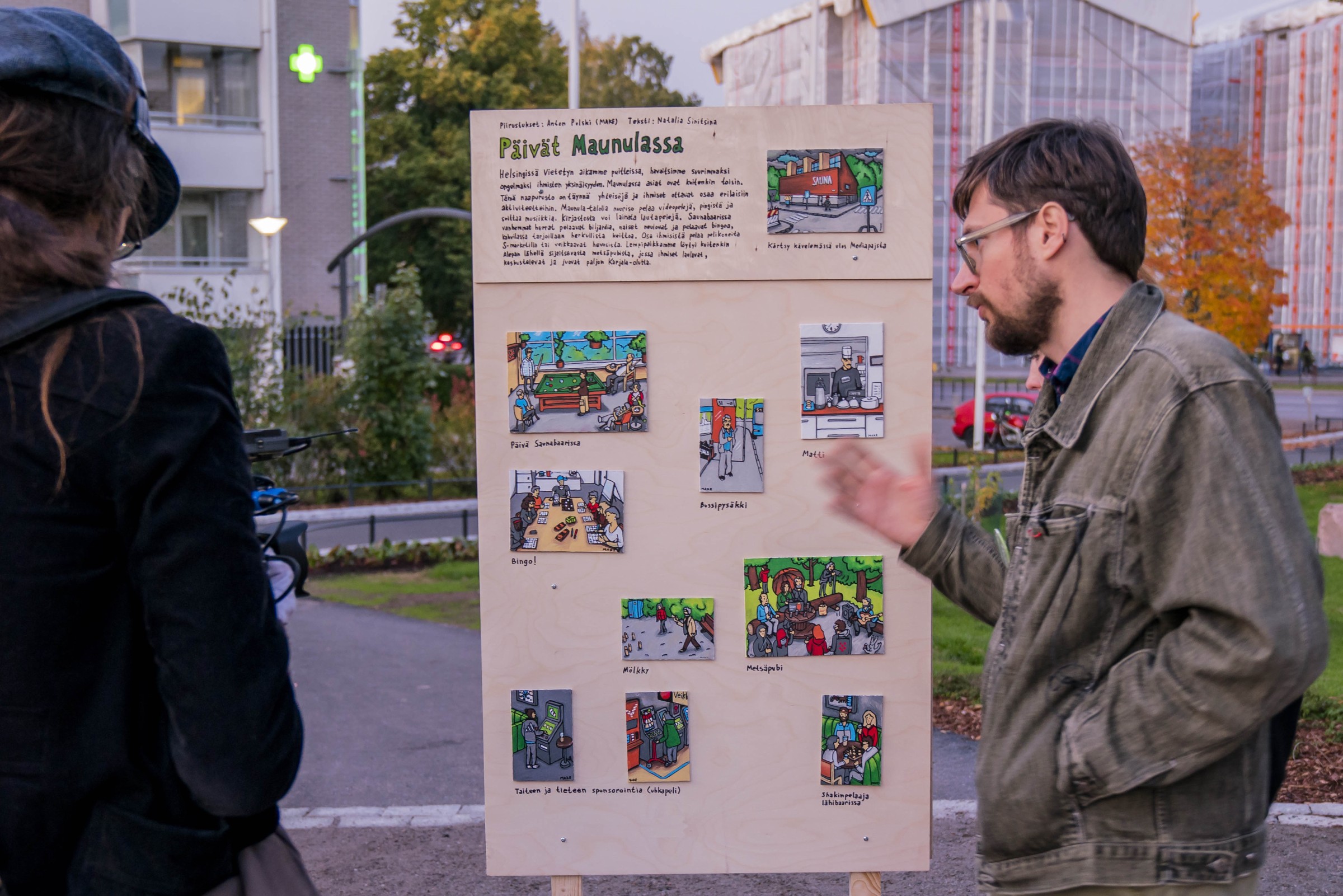 Partizaning Maunula, Anton presenting the Days in Maunula paintings 