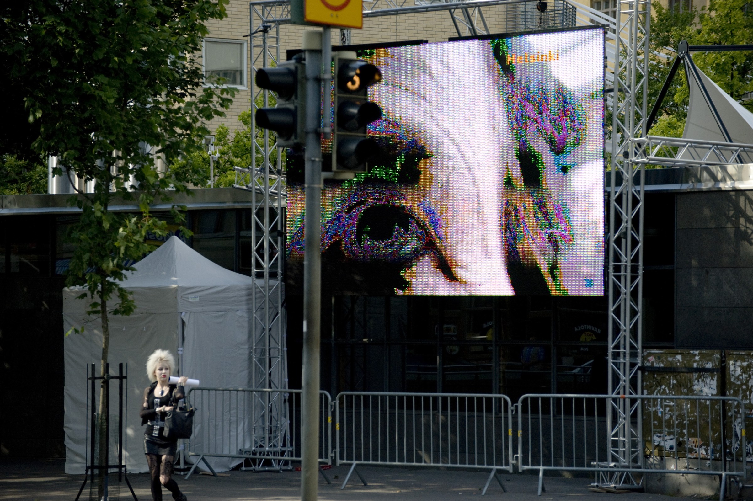 Binoculars screen with viewer's eye