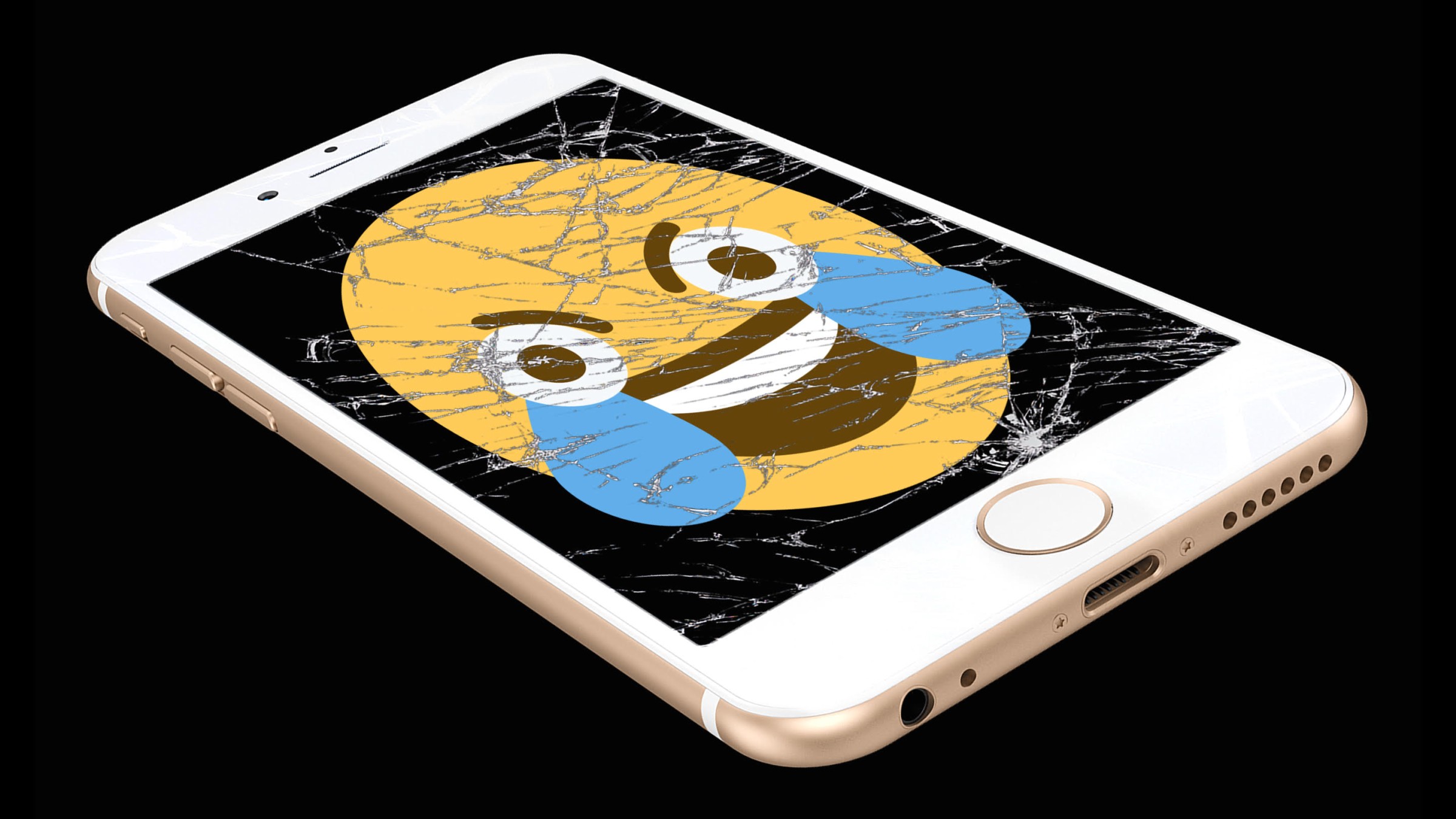 Smiley with tears on broken smart phone screen