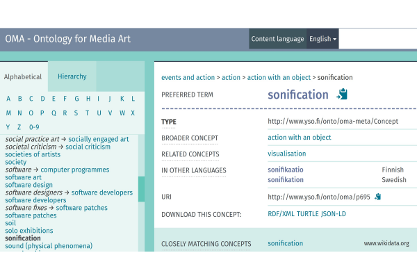 Screenshot of OMA ontology, keyword sonification